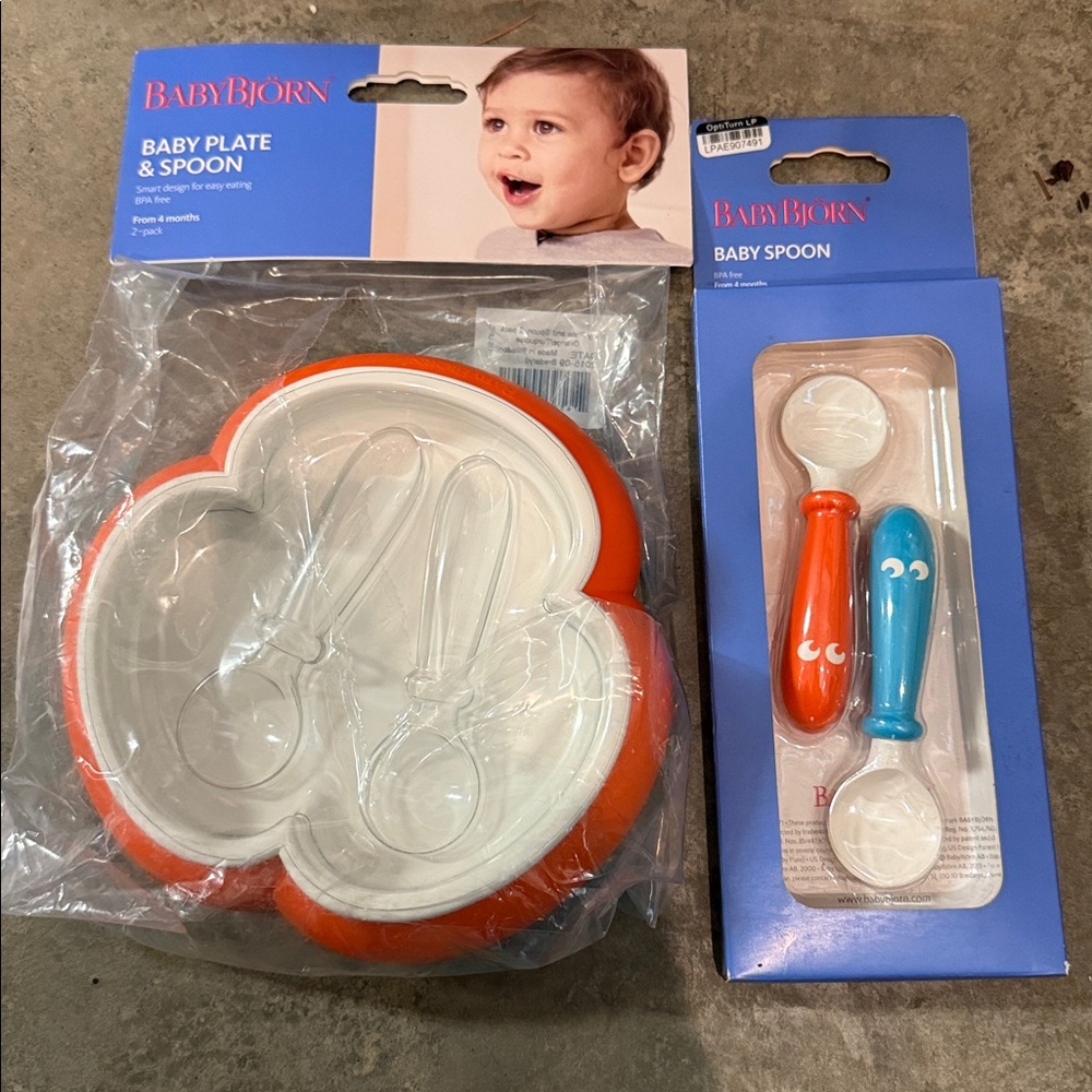 BabyBjörn Baby Plate and Spoon Set - Orange and Blue